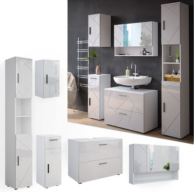 Vicco Badmöbelset Irma in Weiß Hochglanz, modernes 5-teiliges Badezimmer-Set - Bild 1