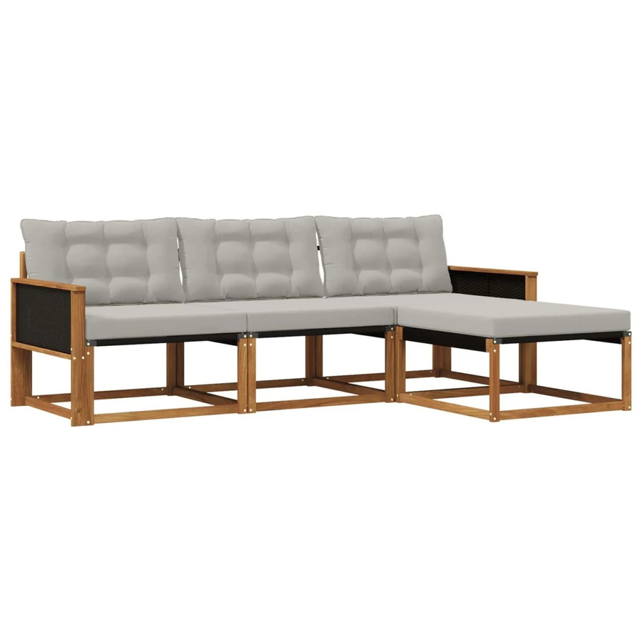 vidaXL Outdoor-Sofagarnitur L-Form aus Akazienholz mit Textilene-Elementen und Kissen in Beige und Grau - Bild 2