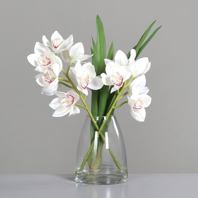 Künstliche Orchidee in Beige und Weiß als Tischdekoration aus Kunststoff - Bild 1