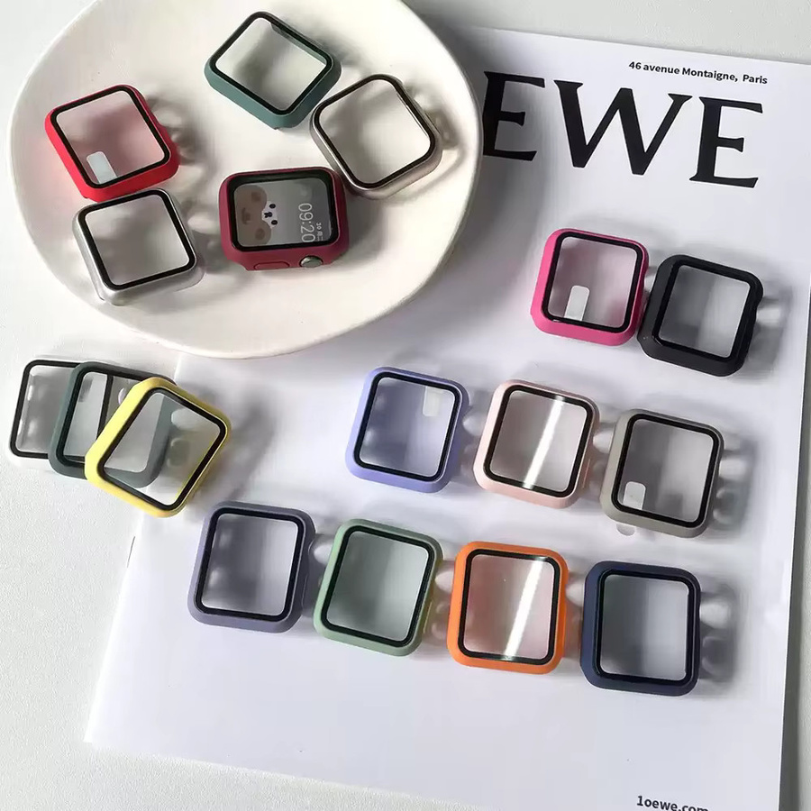 3er-Pack PEO Displayschutzfolie aus gehärtetem Glas für Apple Watch in Transparent und Schwarz - Bild 1