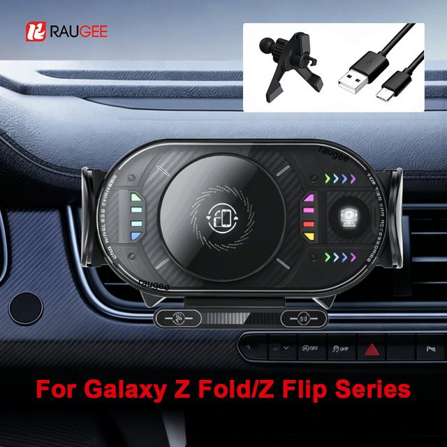 raugee Kabelloses Auto-Ladegerät und Handyhalterung mit klappbarem Bildschirm für Samsung Galaxy Z Fold/Z Flip 6 7, Schwarz, Schnelle kabellose Ladestation für den Lüftungsschlitz - Bild 1