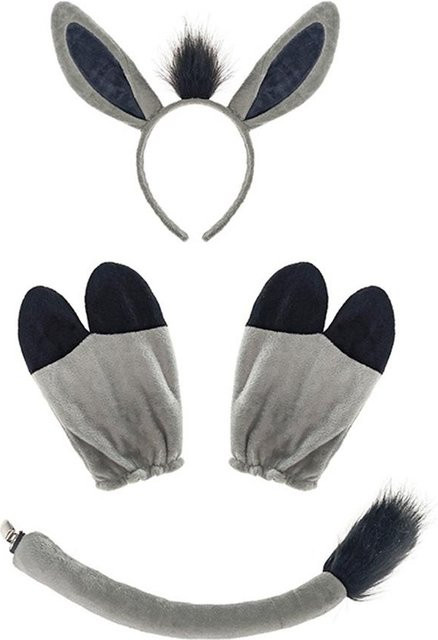Halloween Esel Kostüm Zubehör Set mit Ohren Stirnband Handschuhen und Schwanz - Bild 1