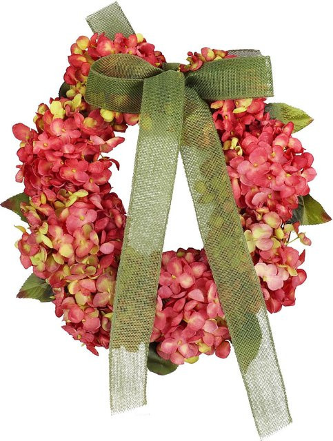 Herbstlicher Thanksgiving Kranz mit Hortensien und Schleife in Beige von TOMTOP JMS, Durchmesser: 30 cm - Bild 1