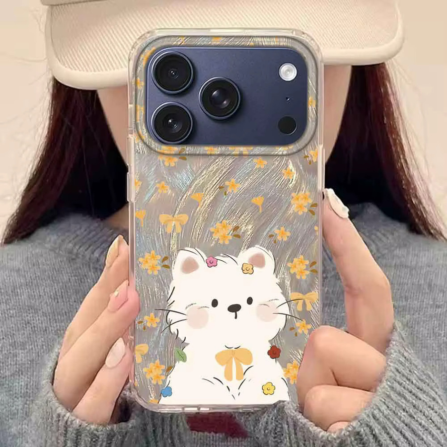 FunYudas Handyhülle für iPhone mit Cartoon Katze und Blumen Design in Schwarz - Bild 3