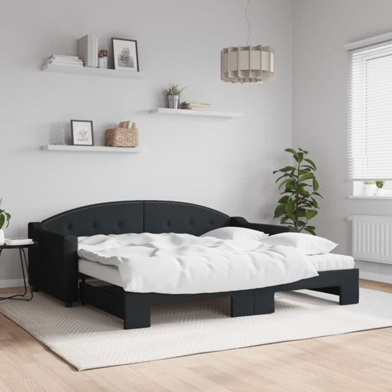 Ausziehbares Funktionsbett mit Matratze von vidaxl in Schwarz aus Metall und Stoff, B/T/H: 190 x 90 x 0 cm - Bild 1