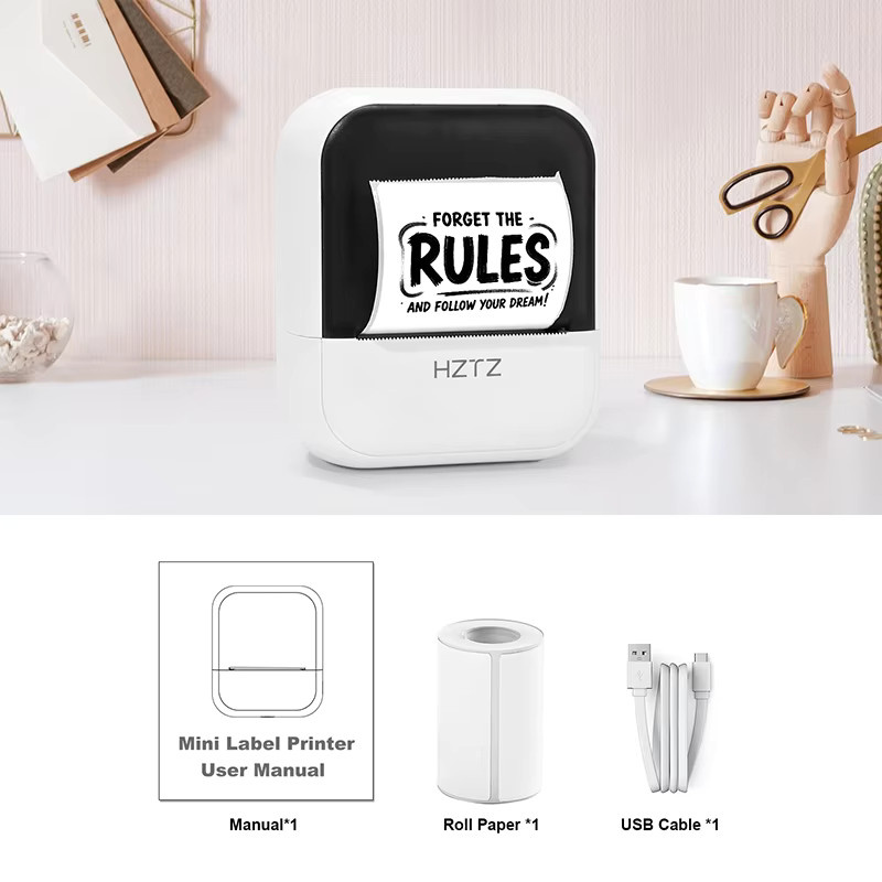 HZTZ Bluetooth Thermischer Etikettendrucker in Weiß für Tattoo-Transfer-Schablonen und Barcode-Aufkleber inklusive 30 Blatt Druckpapier - Bild 5
