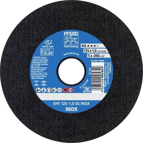 PFERD Trennscheibe EHT 125-1,0 SG INOX gerade für Edelstahl, Durchmesser: 125 mm, Dicke: 1,25 mm, Bohrung: 22,23 mm, 25 Stück - Bild 1