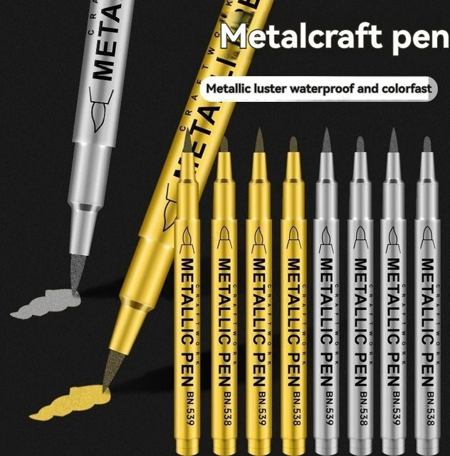 Acrylmarker Set mit Pinselspitze in Gold, Silber und Weiß für Kunst und Schreibwaren - Bild 1