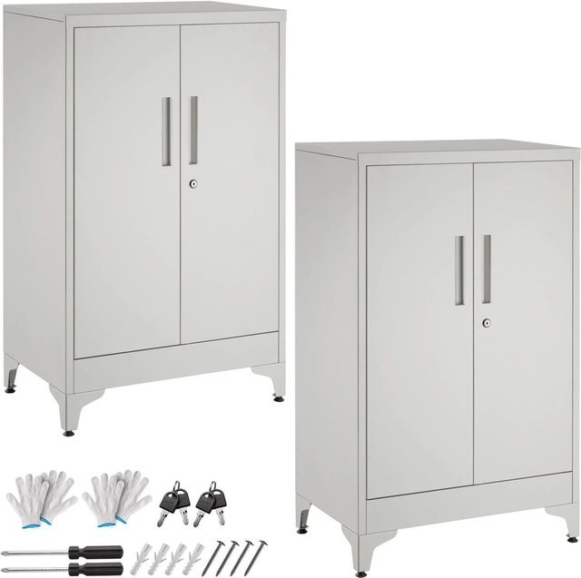 tectake Aktenschrank Blake Grau aus pulverbeschichtetem Stahl mit 2 verstellbaren Zwischenböden B/T/H: 60 x 40 x 100 cm - Bild 1