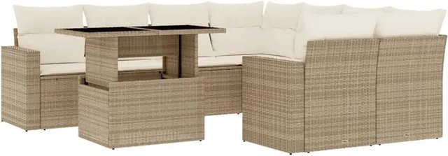 vidaXL 9-tlg. Garten-Sofagarnitur in L-Form aus Poly-Rattan mit Kissen in Beige-Creme - Bild 1