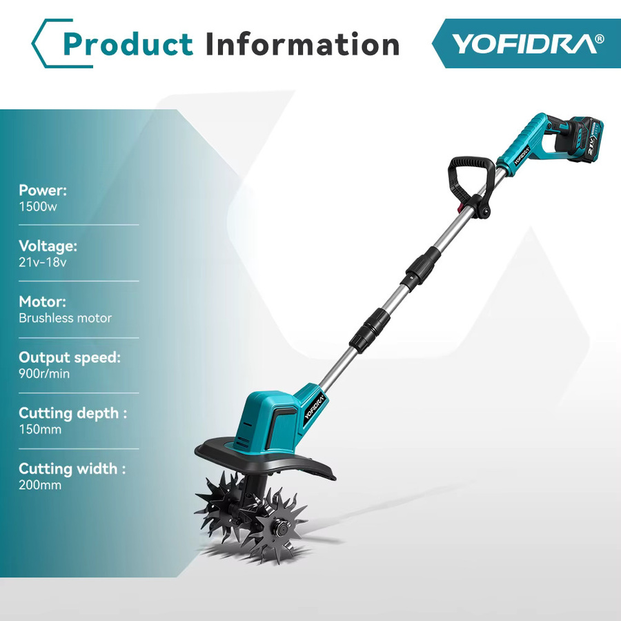 YOFIDRA Bürstenlose elektrische Gartenfräse und Rasenmäher als Rototiller für den Bodenanbau, kompatibel mit Makita LXT 18–21 V Akkus - Bild 2