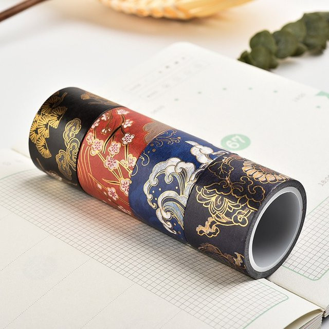 Imperial Heritage Washi Tape mit chinesischer Vintage-Landschaft und Goldfolie in Gold, Braun und Multicolour für Bastelarbeiten und Tagebuchgestaltung - Bild 1