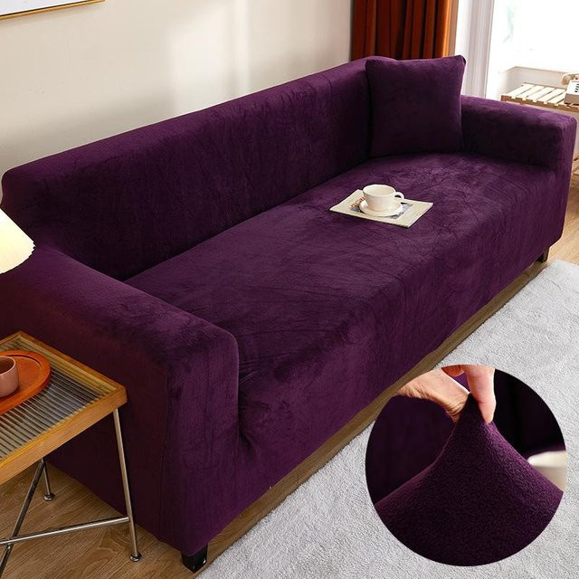 Bestbags Sofaüberwurf aus Samt in Lila, elastischer und rutschfester Couchbezug für 2-Sitzer, Breite: 145-185 cm - Bild 1
