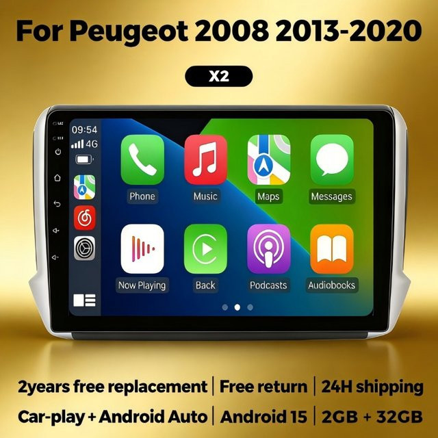 MEKEDE Android 15 Autoradio mit Carplay für Peugeot 208 und 2008 Serie (2013-2020), 2 Din Multimedia-Player, Schwarz - Bild 1