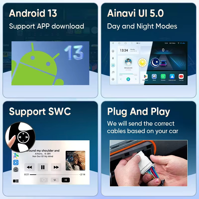Ainavi Android Autoradio für Jeep Wrangler JK mit 12,3 Zoll Display, Bluetooth, GPS und Carplay, Schwarz - Bild 4