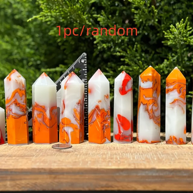 CRYSTALHOLA Hühnerblut-Achat-Kristallturm in Weiß und Orange als dekorative Kristallspitze aus Stein - Bild 1
