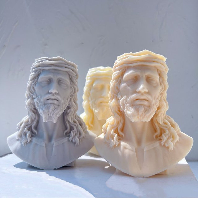 SANZON Silikonform für Jesus Statue Büsten-Skulptur aus Sojawachs in Rosa und Creme - Bild 1