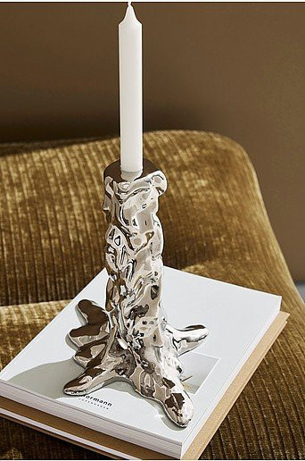 Bearnie Kerzenständer Pastill modern in Silber aus Keramik und Metall für Stabkerzen, Höhe: 24,0 cm, Breite: 7,0 cm, Tiefe: 7,0 cm - Bild 1