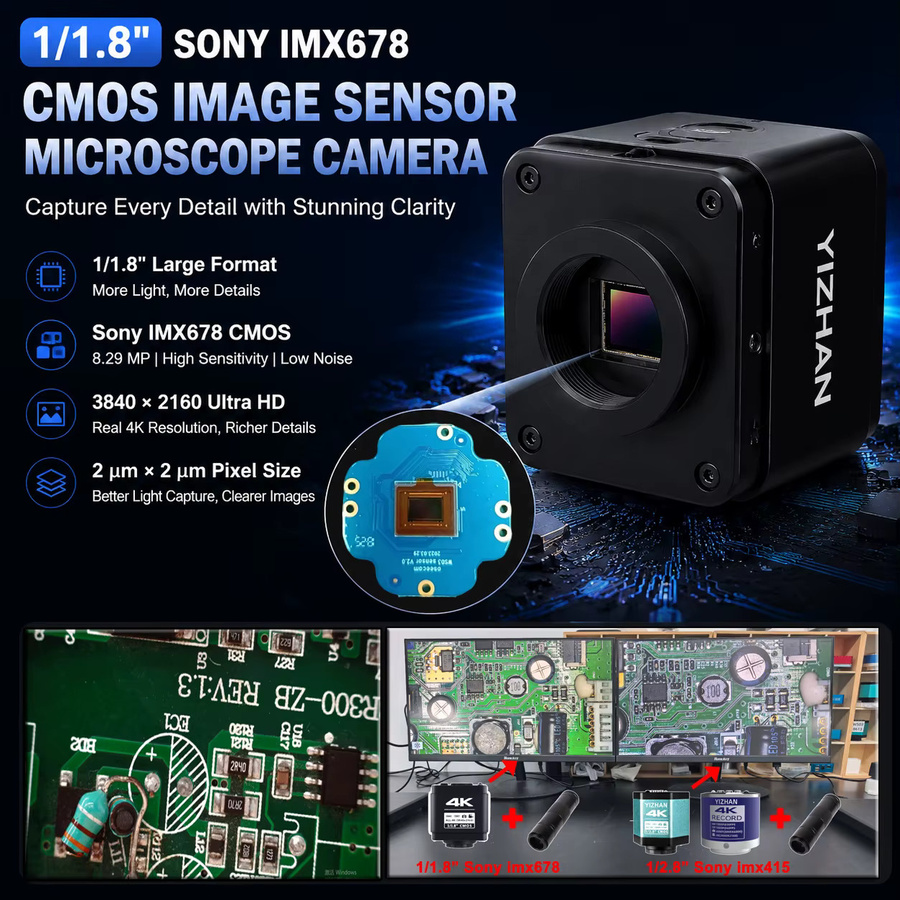 Digitales 4K Mikroskop von Nice-power mit IMX678 Sensor, HDMI und USB-C Anschlüssen, Schwarz, inklusive 150X Objektiv mit großem Arbeitsabstand - Bild 3