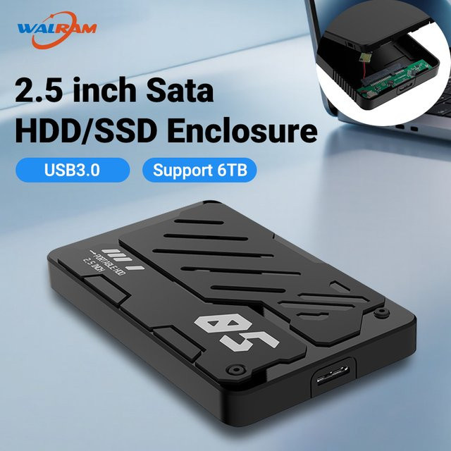 WALRAM USB-C HDD-Gehäuse für SATA Festplatten und SSDs, USB 3.1/3.0 Adapter mit 6 Gbit/s, Schwarz - Bild 1