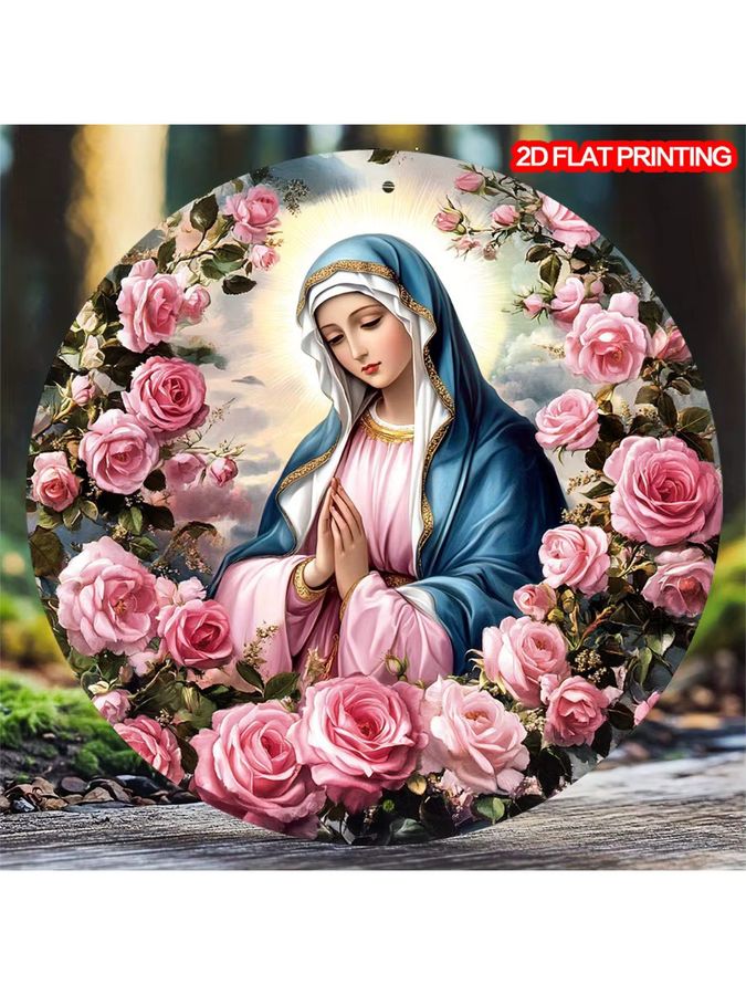 Rundes Wanddekoration-Schild Jungfrau Maria von Potdemiel im Vintage-Stil aus Aluminium, Durchmesser: 20,3 cm - Bild 4