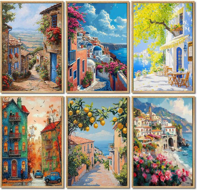 FajerminArt Wandkunst Küstenstadt als Leinwanddruck in Multicolor - Bild 1