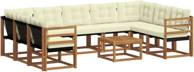 vidaXL Outdoor-Sofagarnitur aus Akazienmassivholz in U-Form, 30-teiliges Set mit Polstern und Couchtisch, Farbe Natur und Creme - Bild 1