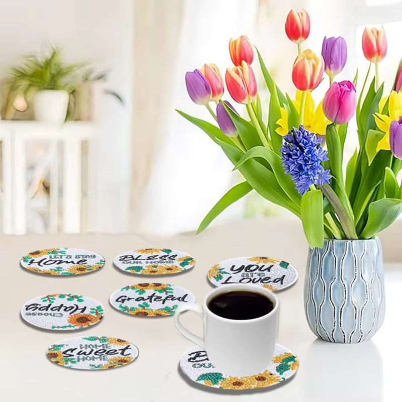 8-teiliges DIY-Diamant-Malerei-Kunstset mit floralem Buchstabenmuster und mehrfarbigen Kristall-Mosaik-Untersetzern aus Kunststoff - Bild 5