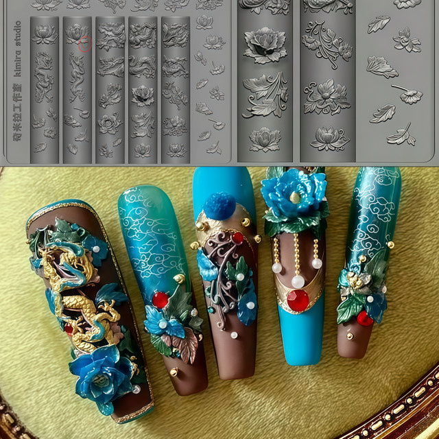 Transparente Silikonform für Nagelkunst, Drachenmuster, dreidimensional geschnitzt - Bild 1