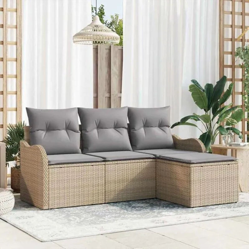 vidaxl Garten-Sofa-Set aus Poly-Rattan mit 4 Kissen in Beige und Grau, modernes Design - Bild 1