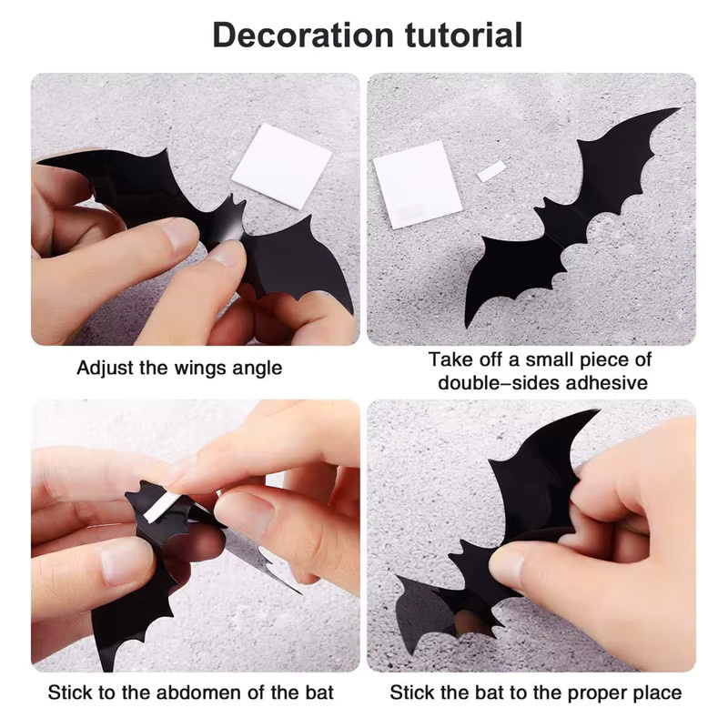 DXLYMYU 3D Fledermaus-Wandaufkleber aus schwarzem PVC für deine Halloween-Dekoration - Bild 2