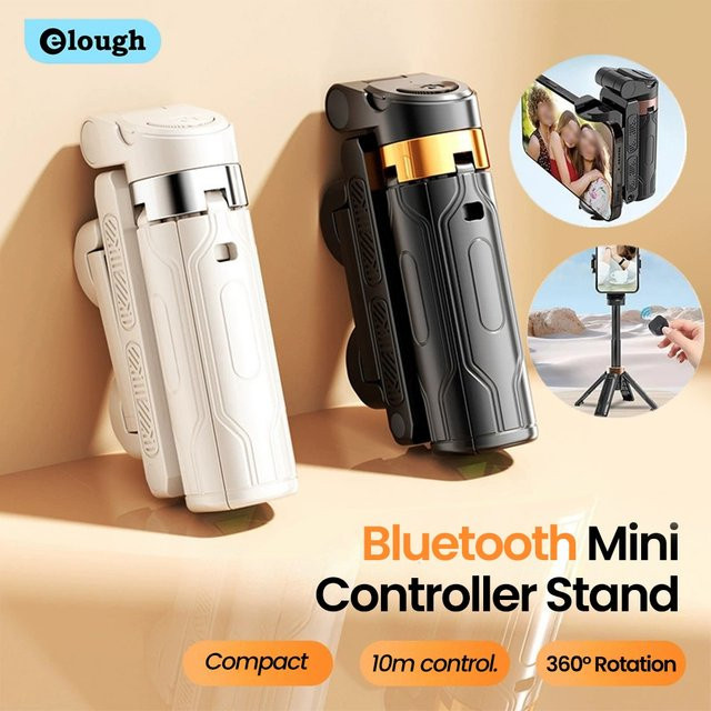 Elough Selfie Stick Stativ mit Bluetooth Fernbedienung und ausziehbarem Telefon Halter in Schwarz - Bild 1
