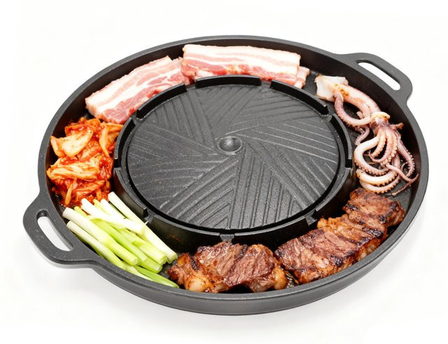 KOSUN Koreanische BBQ-Grillpfanne 2-in-1 runde Grill-Sharing-Platte in Schwarz, Durchmesser: 33 cm - Bild 1