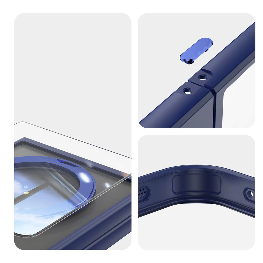 MagSafe Handyhülle mit 360 Grad drehbarer Halterung und Flip-Schutz für Samsung Galaxy Z Flip 7, Z Flip 6 und Z Flip 5, magnetisch und stoßfest, Grau und Blau - Bild 4