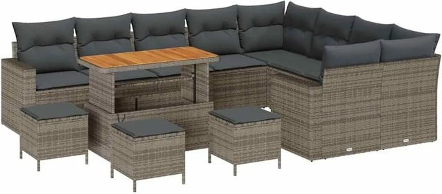 vidaXL Gartensofa-Set aus Poly-Rattan in Grau mit 14-teiligem Polster-Set und Stauraumfunktion - Bild 1