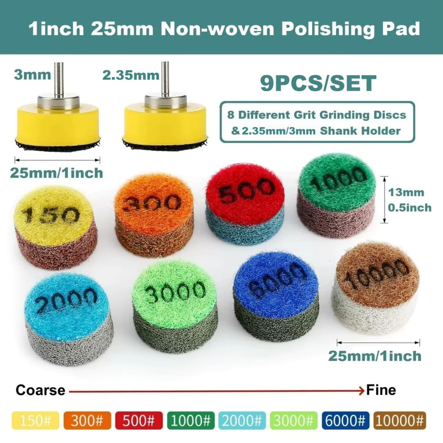 Okerqi Schwamm-Polierpads-Set in Multicolor mit 2,5 mm Schaft für Granit, Jade, Marmor und Beton, 25 mm Durchmesser, für Nass- und Trockenpolieren - Bild 2