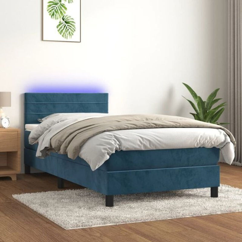 Vidaxl Boxspringbett mit Matratze aus Samt in Dunkelblau, B/T/H: 100 x 200 cm - Bild 1