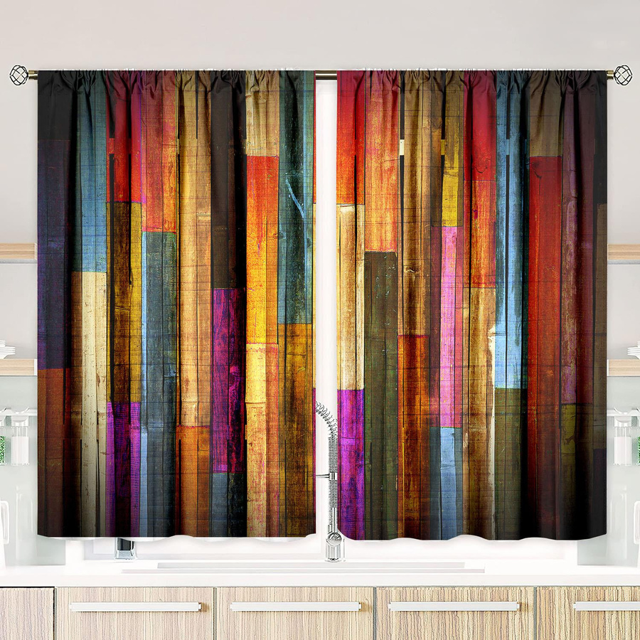 2er-Set Vorhang mit Vintage- und Streifenmuster aus Polyester in Multicolour, halbtransparent, moderner Stil, Breite: 76,2 cm, Höhe: 165,1 cm - Bild 3