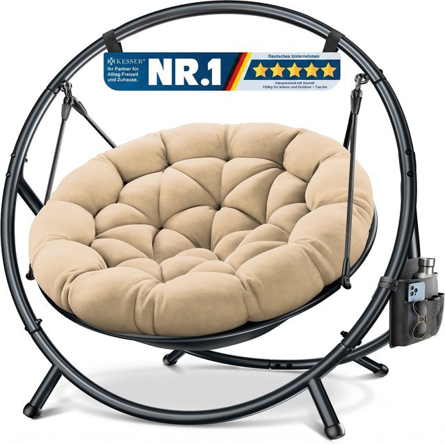 KESSER BALI Hängesessel mit Gestell in Beige inklusive Kissen und Seitentasche für Indoor und Outdoor bis 150 kg - Bild 1