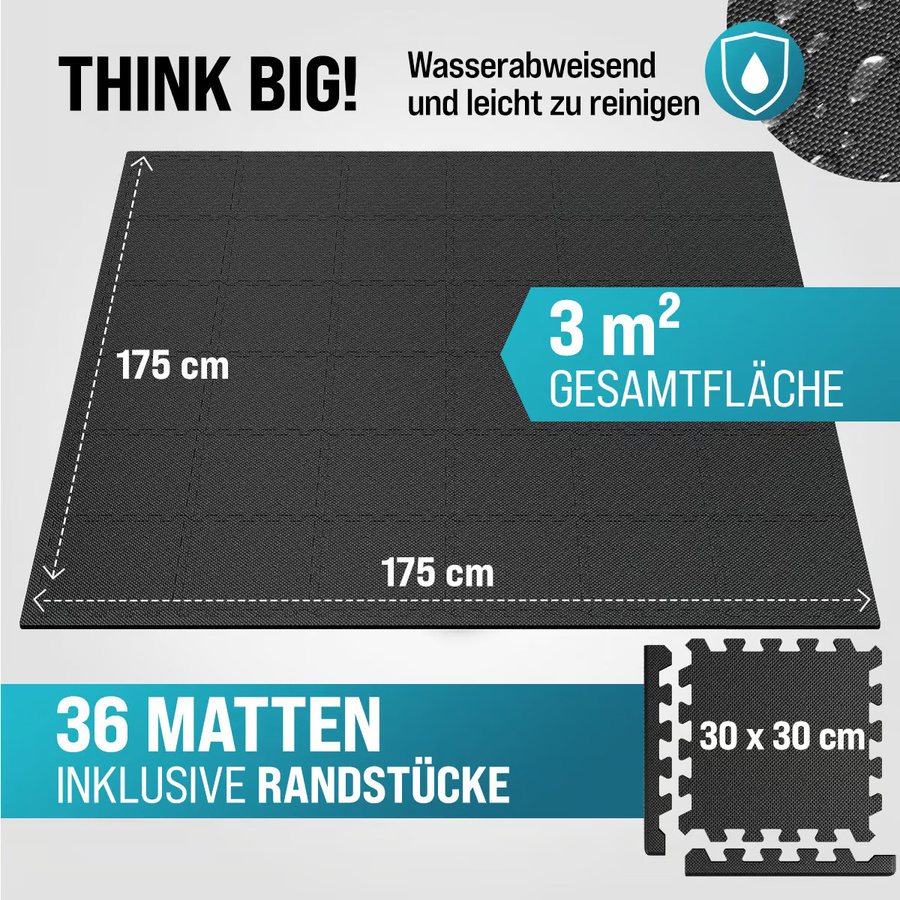 MONZANA Bodenschutz-Puzzlematten 36er-Set Schwarz B/T/H: 175 x 175 x 1 cm - Bild 2