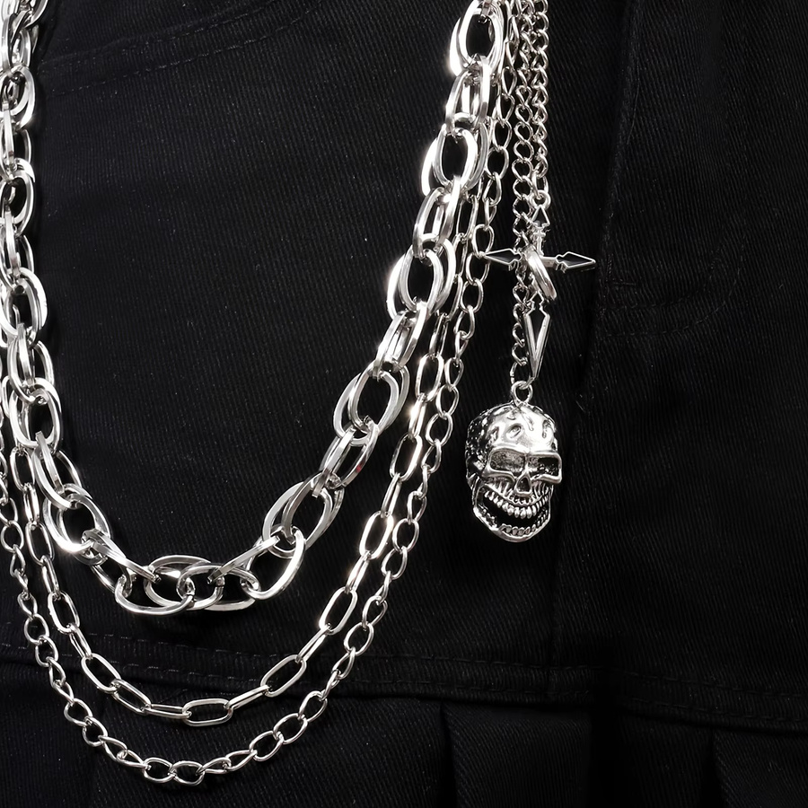 OKINGHL Hosenkette, Edelstahl, Silber, Totenkopf, Unisex - Bild 3