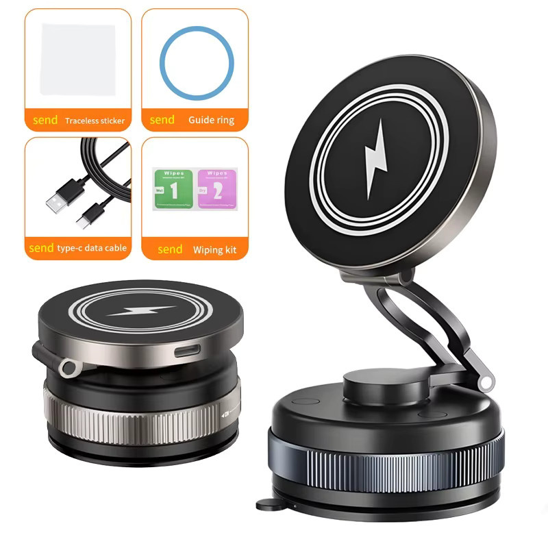 TONGDAYTECH Magnetische 15W Metall-Vakuumsauger Ladehalterung in Schwarz mit 360 Grad Drehung für iPhone und Samsung - Bild 6
