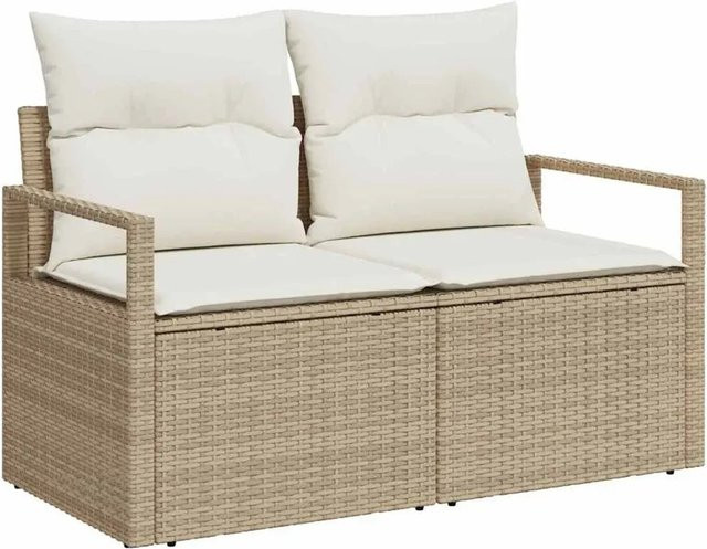 vidaXL Garten-Sofa-Set aus Polyrattan in Beige mit 9 Teilen und Kissen - Bild 1