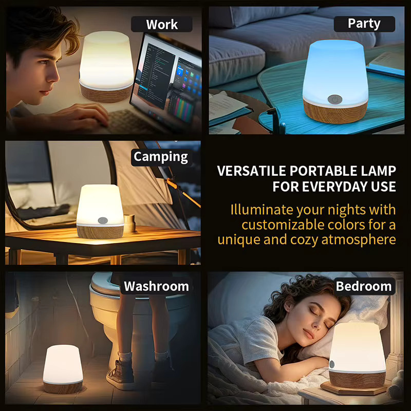 SHENZHITECH RGB Touch-Nachttischlampe mit Holzsockel, dimmbare Nachtleuchte mit Fernbedienung und verschiedenen Lichtmodi, Mehrfarbig - Bild 2