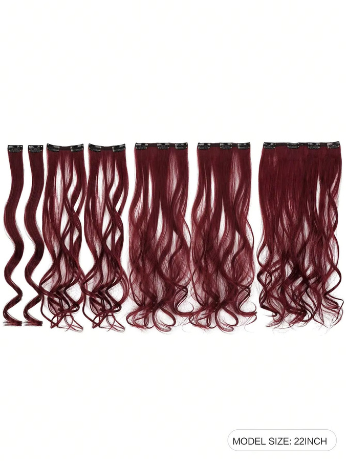 Haarverlängerung, 22 Zoll, große Welle, schwarz, synthetisch, 7 Stück - Bild 1