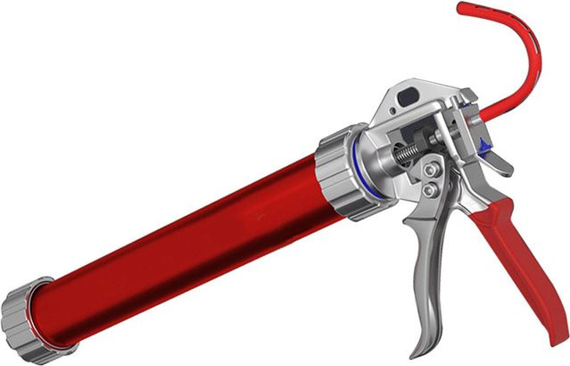 Koogeelife Manuelle Kartuschenpistole aus Aluminiumlegierung als Dichtmittel-Squeeze-Werkzeug für Glas und Bauarbeiten in Grau und Rot - Bild 1