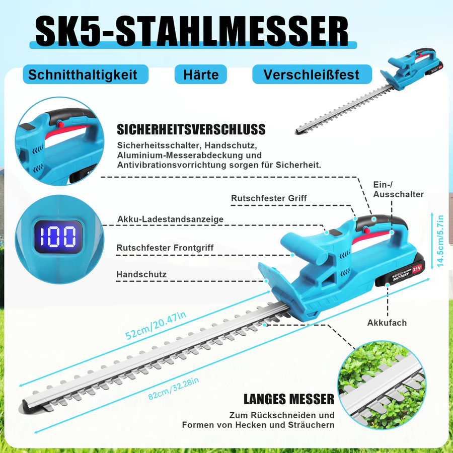 Makita LXT Akku-Heckenschere Set in Blau mit 2x 1500mAh Akkus und Ladegerät für Gartenwerkzeug-Anwendungen - Bild 2