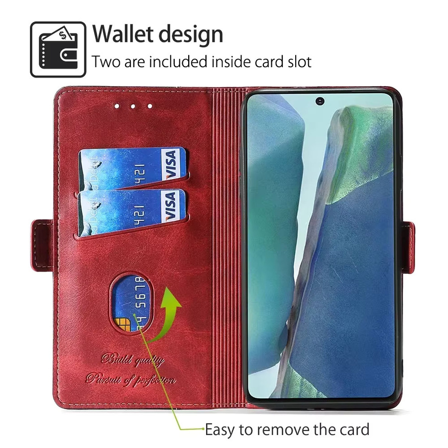 Magnetische Leder-Handyhülle mit Kartenfächern für Samsung Galaxy F34 F52 F04 F54 F62 F12 F41 Xcover 5 6 Pro Flip Cover in Schwarz und Rot - Bild 2