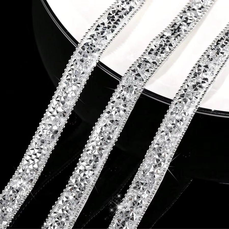 Selbstklebendes Kristall-Band aus Harz mit Strass und Glitzer für DIY-Handwerk und Hochzeiten, Länge: 90 cm, Farben: Gold und Silber - Bild 3