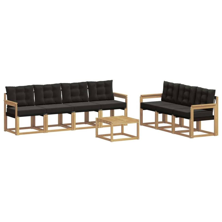 vidaXL Outdoor-Sofagarnitur 8-teilig aus Akazienholz mit Textilene und Kissen in Weiß und Schwarz - Bild 2